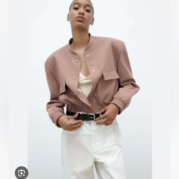 Zara woman maxi pocket bomber in beige pink - Picture 3 of 6